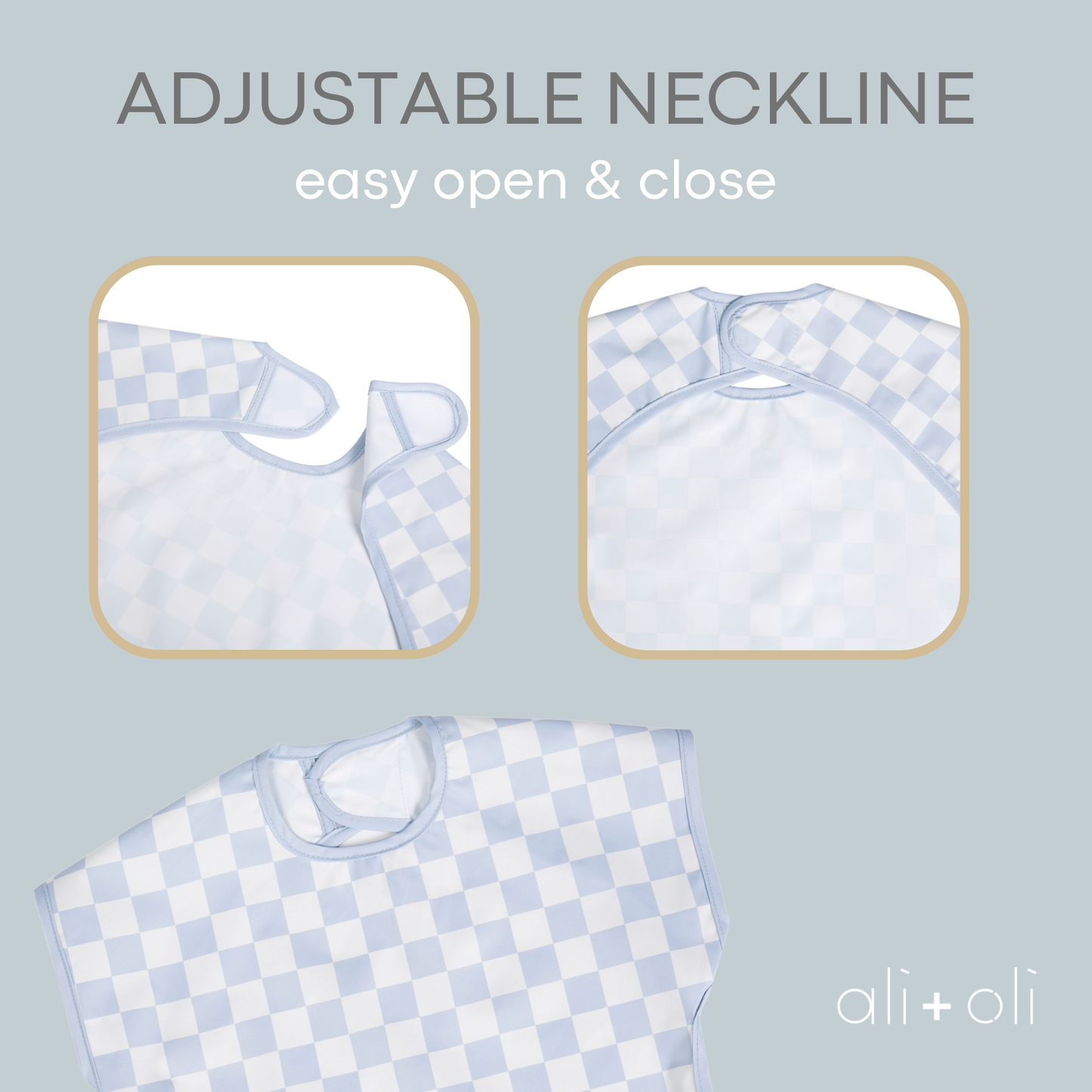 Smock Bib for Baby & Toddler Short Sleeve (Blue Checkers)