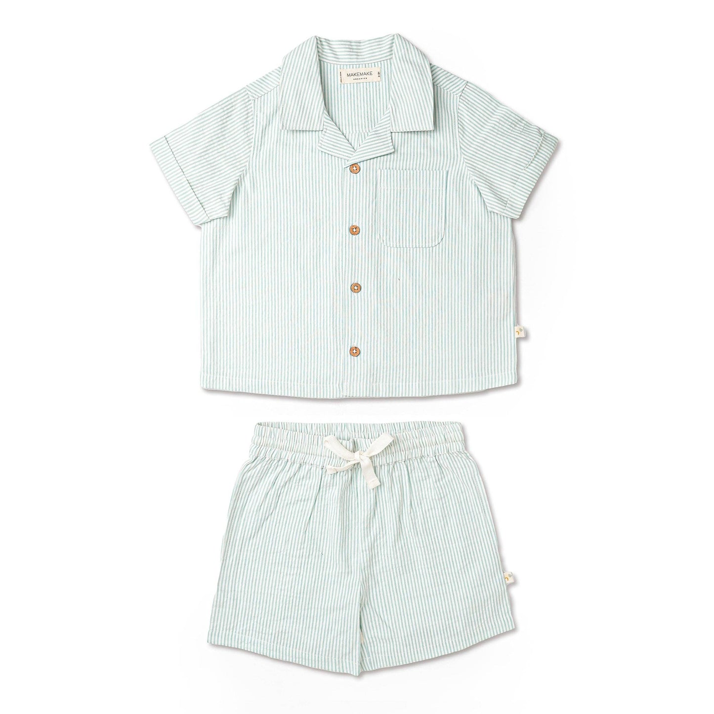 Organic Shirt & Shorts Set - Green Stripes