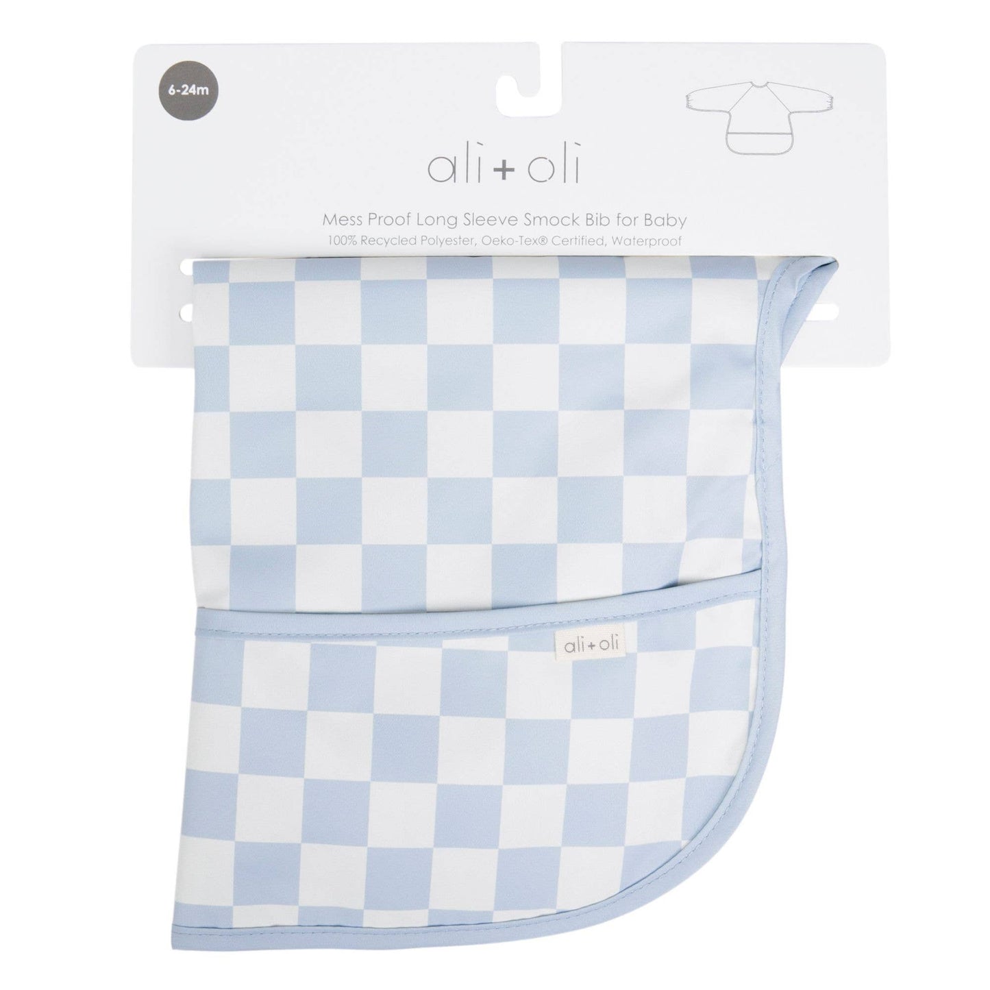 Smock Bib for Baby & Toddler Short Sleeve (Blue Checkers)
