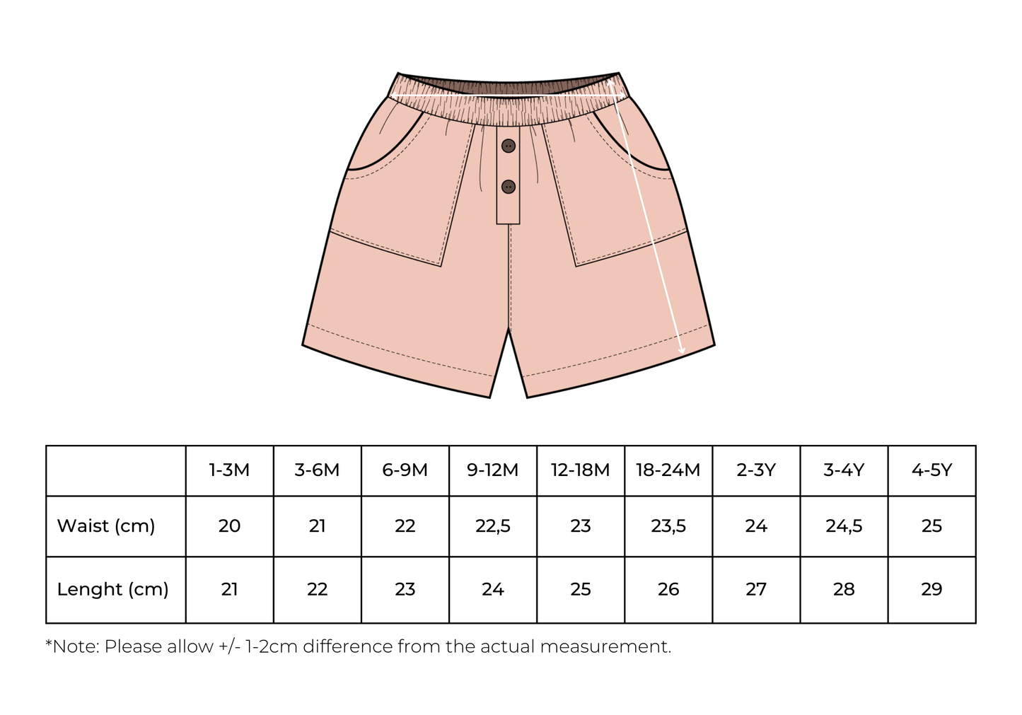 Baby / Kids Shorts Apricot 100% Cotton OEKO-TEX