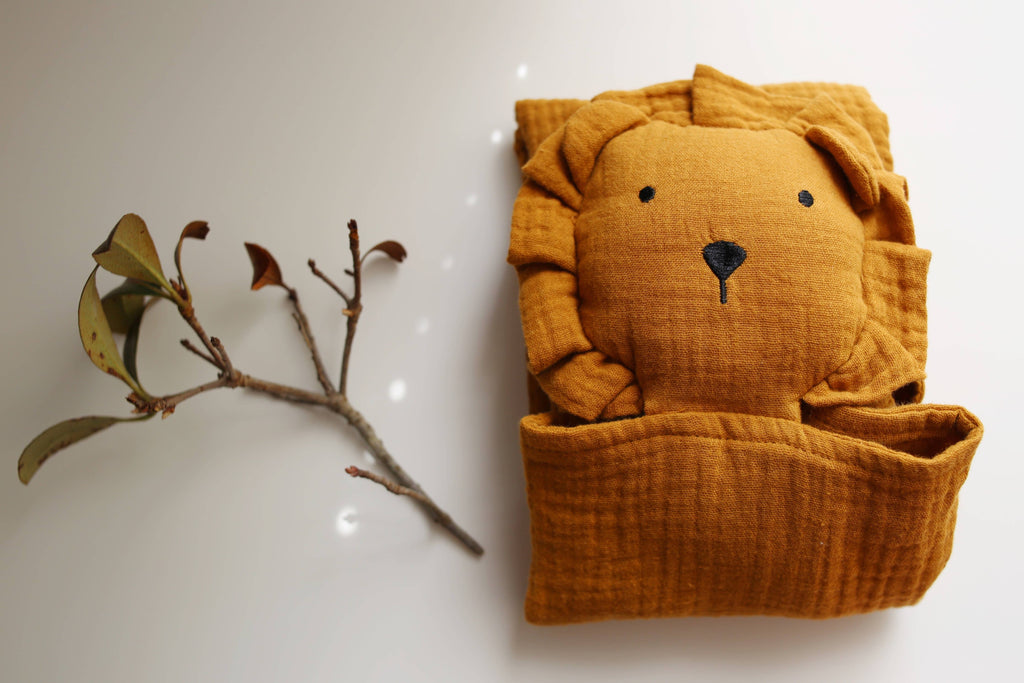 Toffee Lion Organic Cotton Muslin Lovey Blanket  
