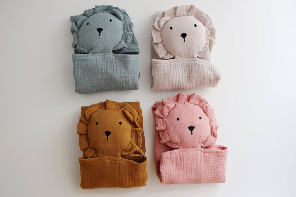 Toffee Lion Organic Cotton Muslin Lovey Blanket  