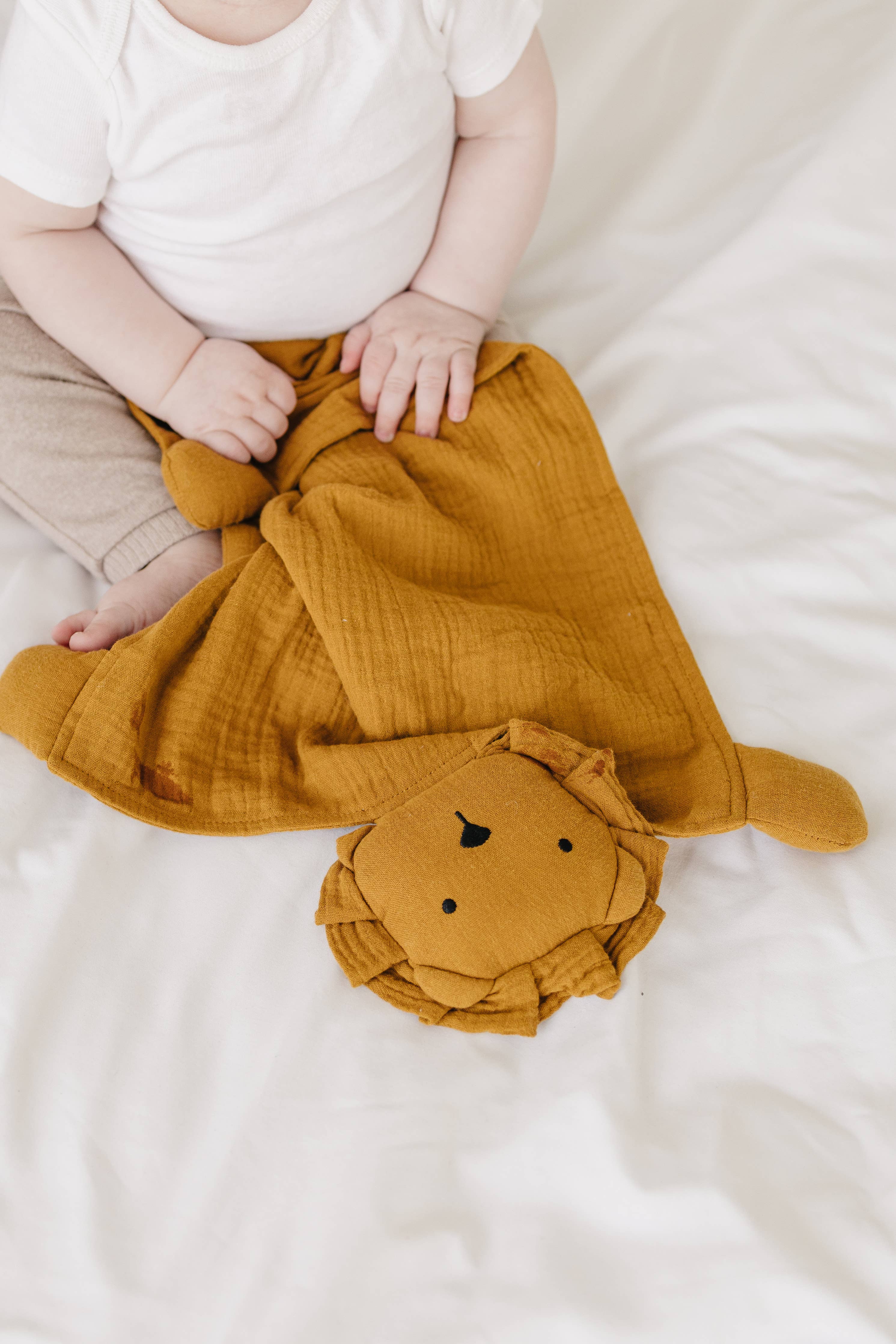 Toffee Lion Organic Cotton Muslin Lovey Blanket  