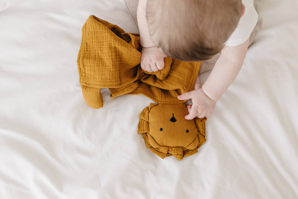Toffee Lion Organic Cotton Muslin Lovey Blanket  