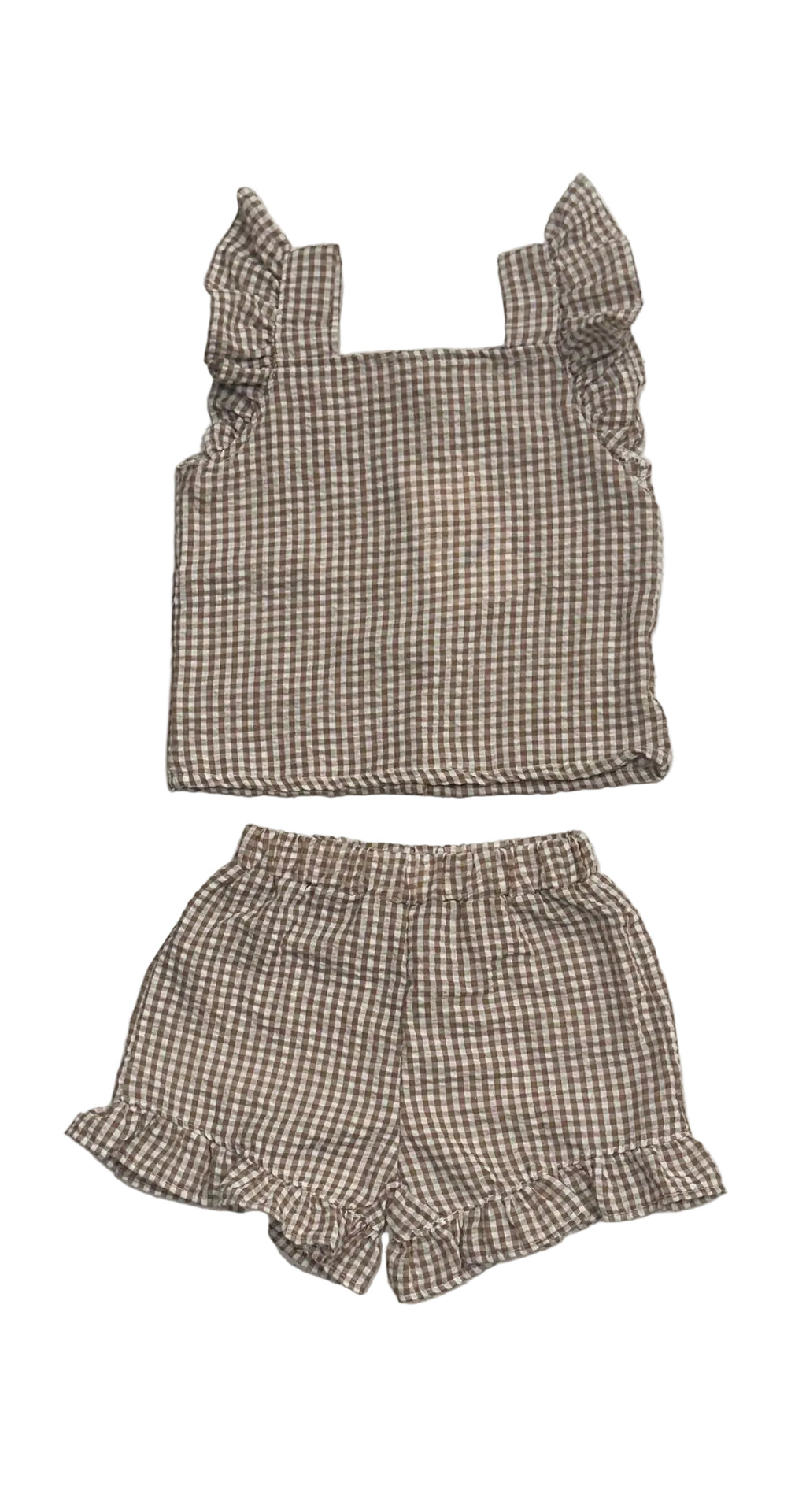 Summer Plaid Ruffled Cotton Set