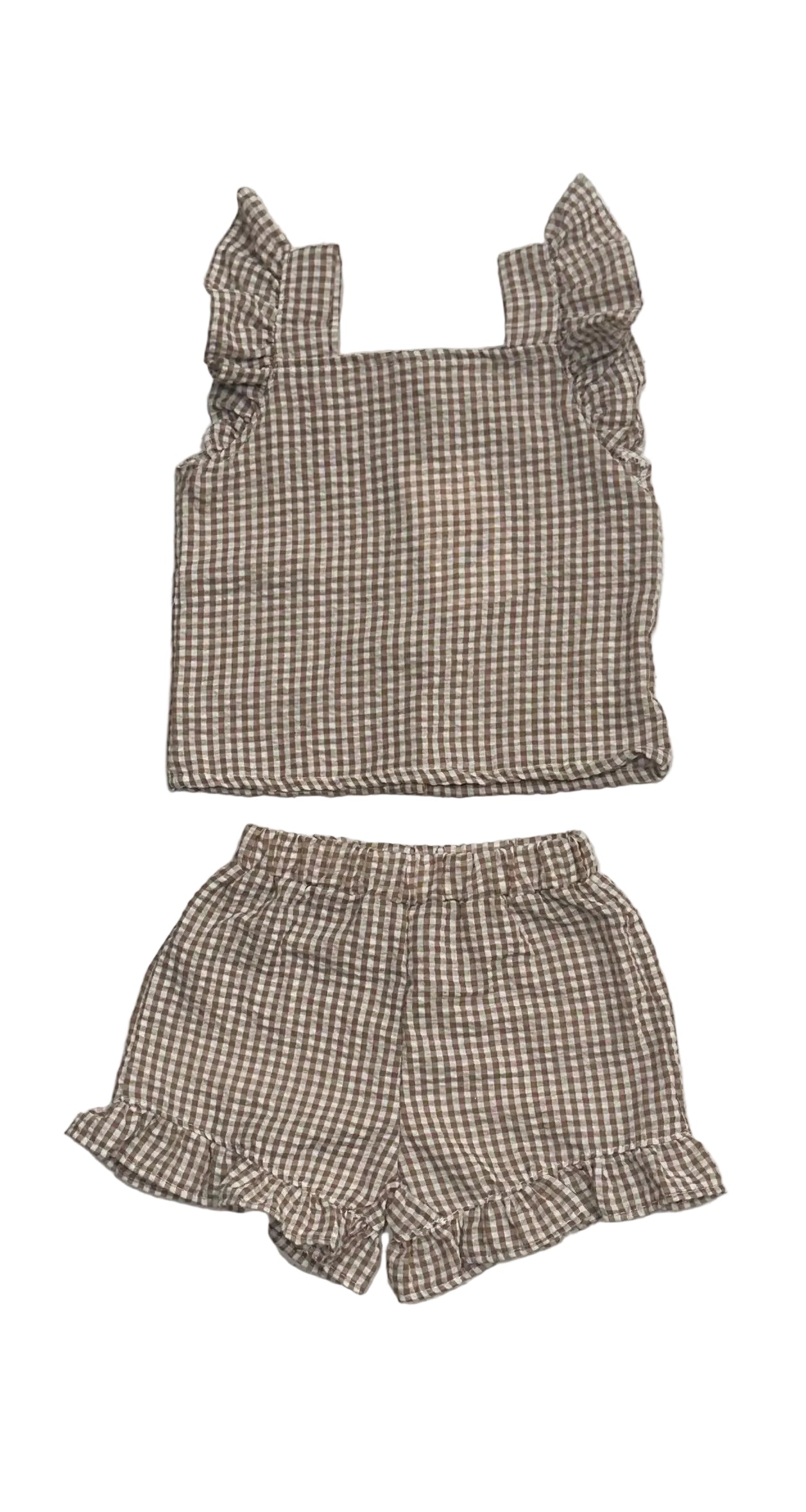 Summer Plaid Ruffled Cotton Set