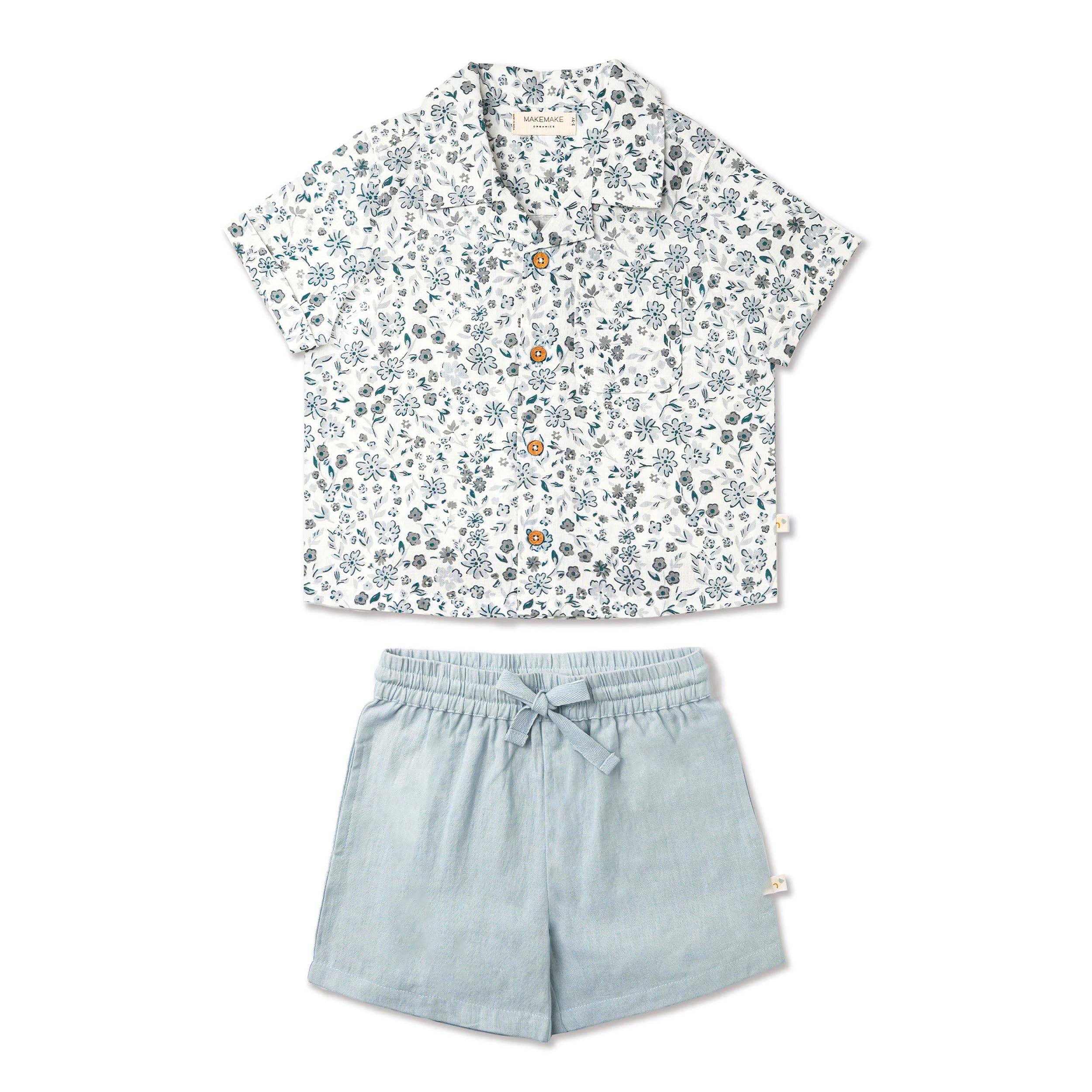 Blue Petunia Shirt & Shorts Set