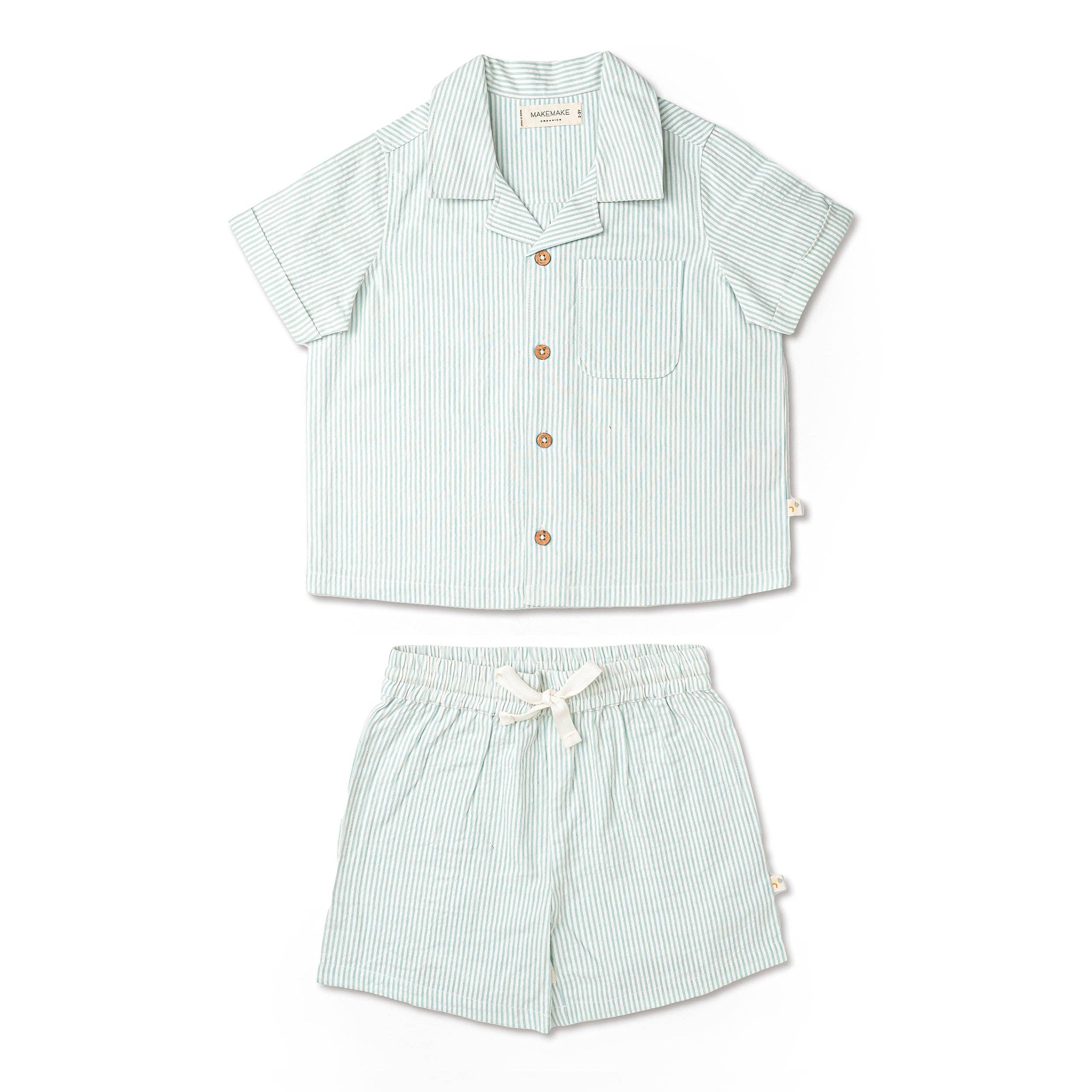 Green Striped Shirt & Shorts Set