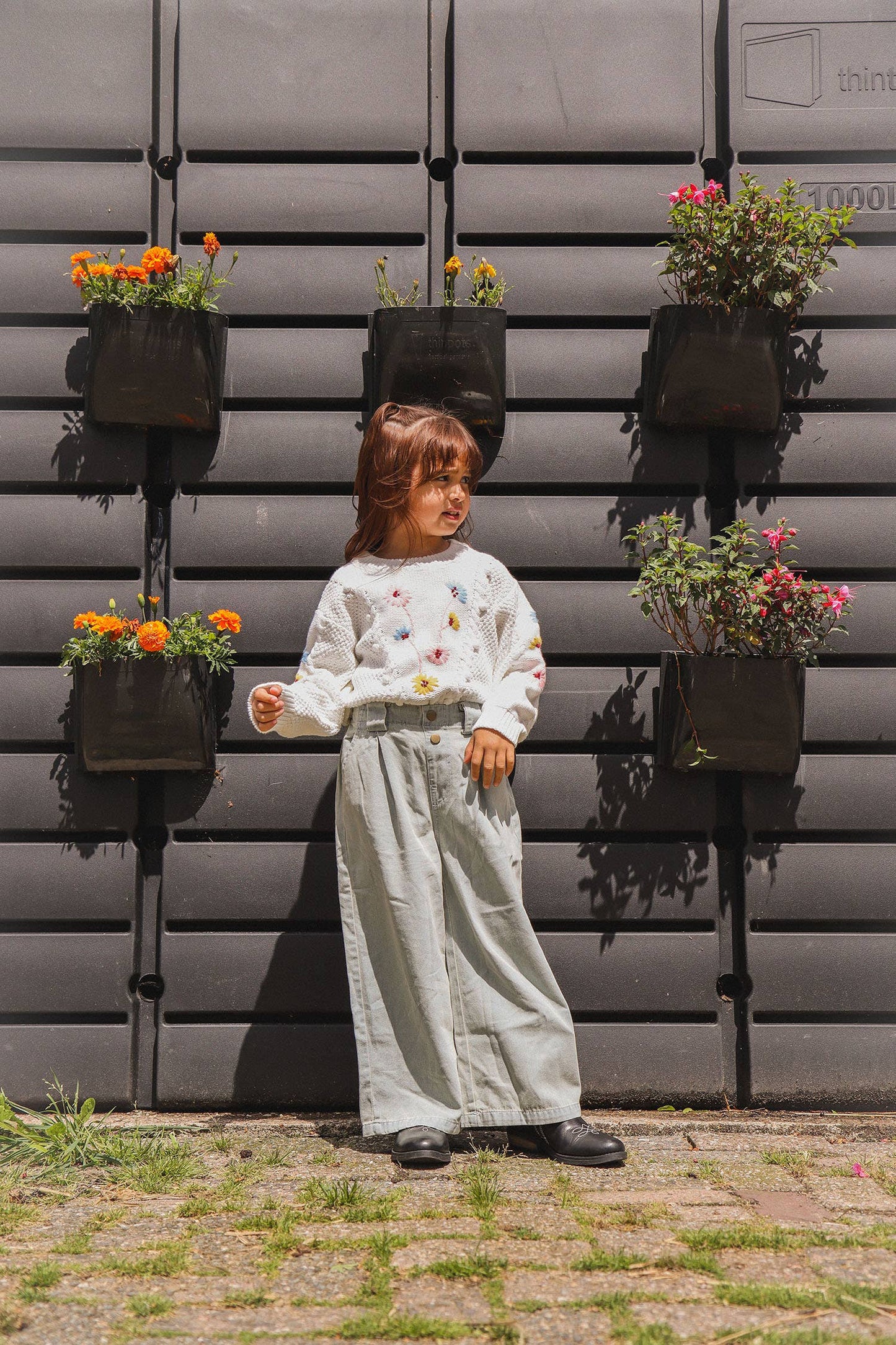 Millie White Sweater with Flower Embroidery