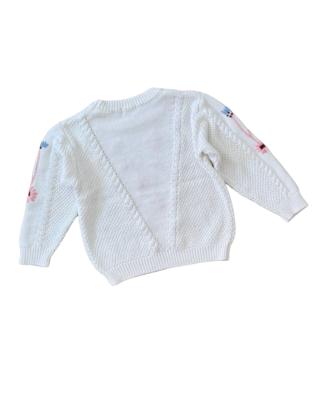 Millie White Sweater with Flower Embroidery