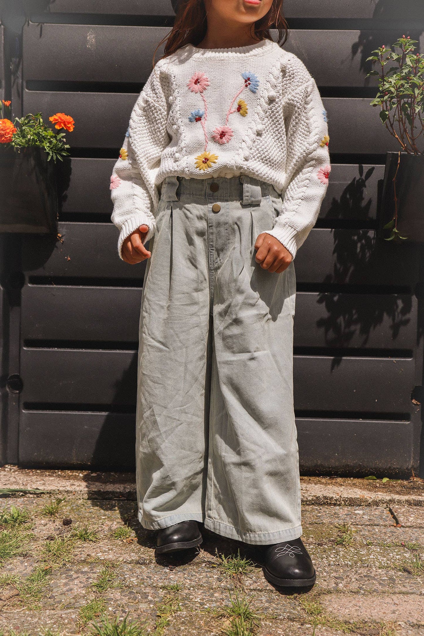 Millie White Sweater with Flower Embroidery