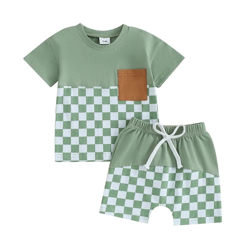 Color Block Checkered Pocket Tee & Short Set - MOKEE Baby