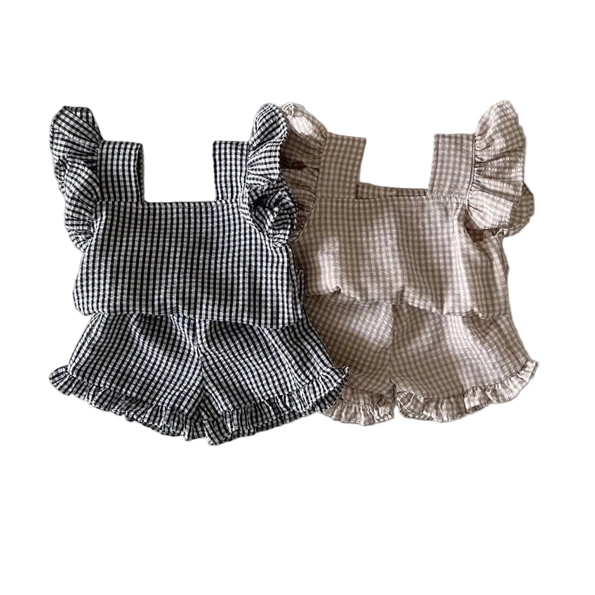 Summer Plaid Ruffled Cotton Set