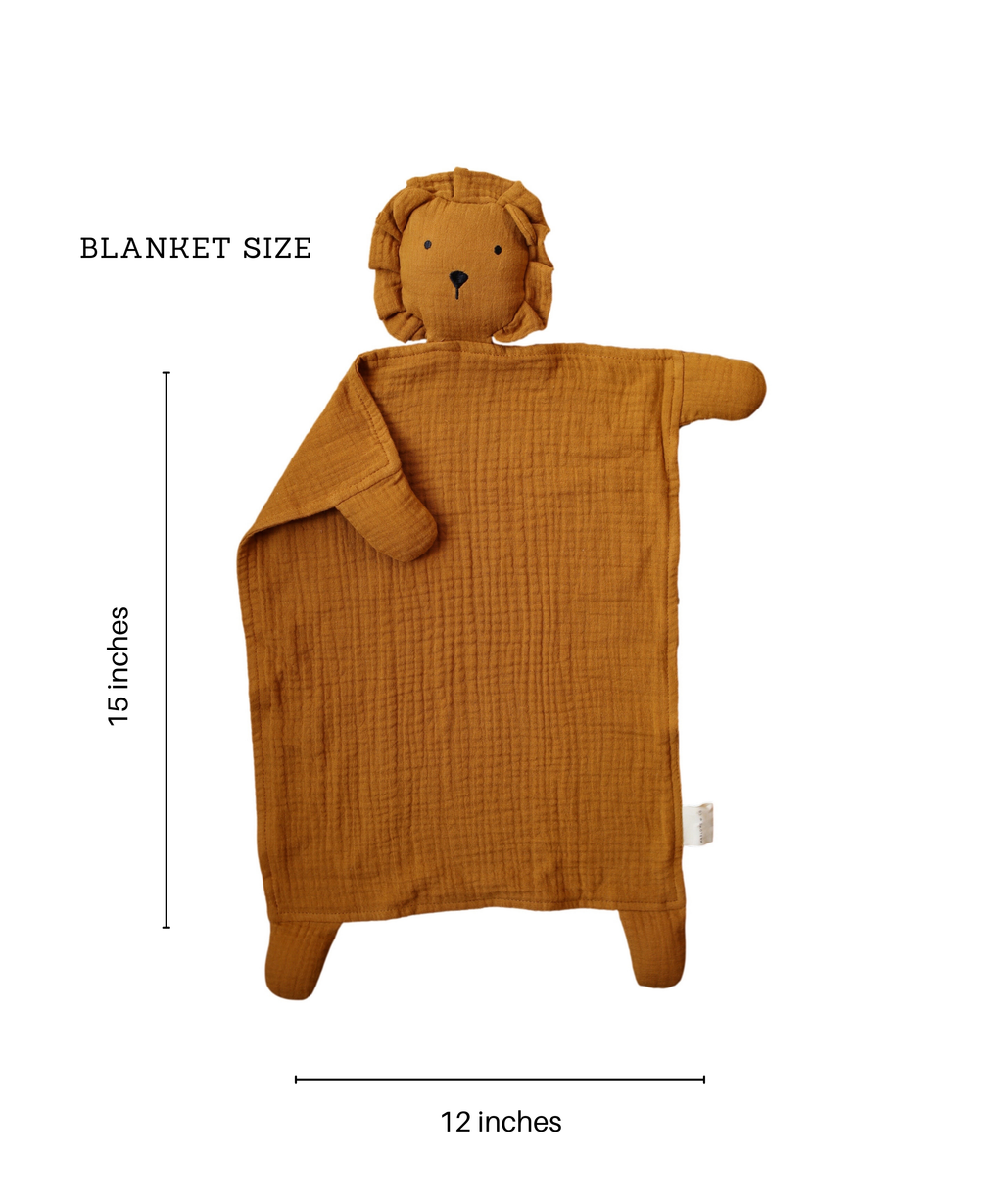 Toffee Lion Organic Cotton Muslin Lovey Blanket  
