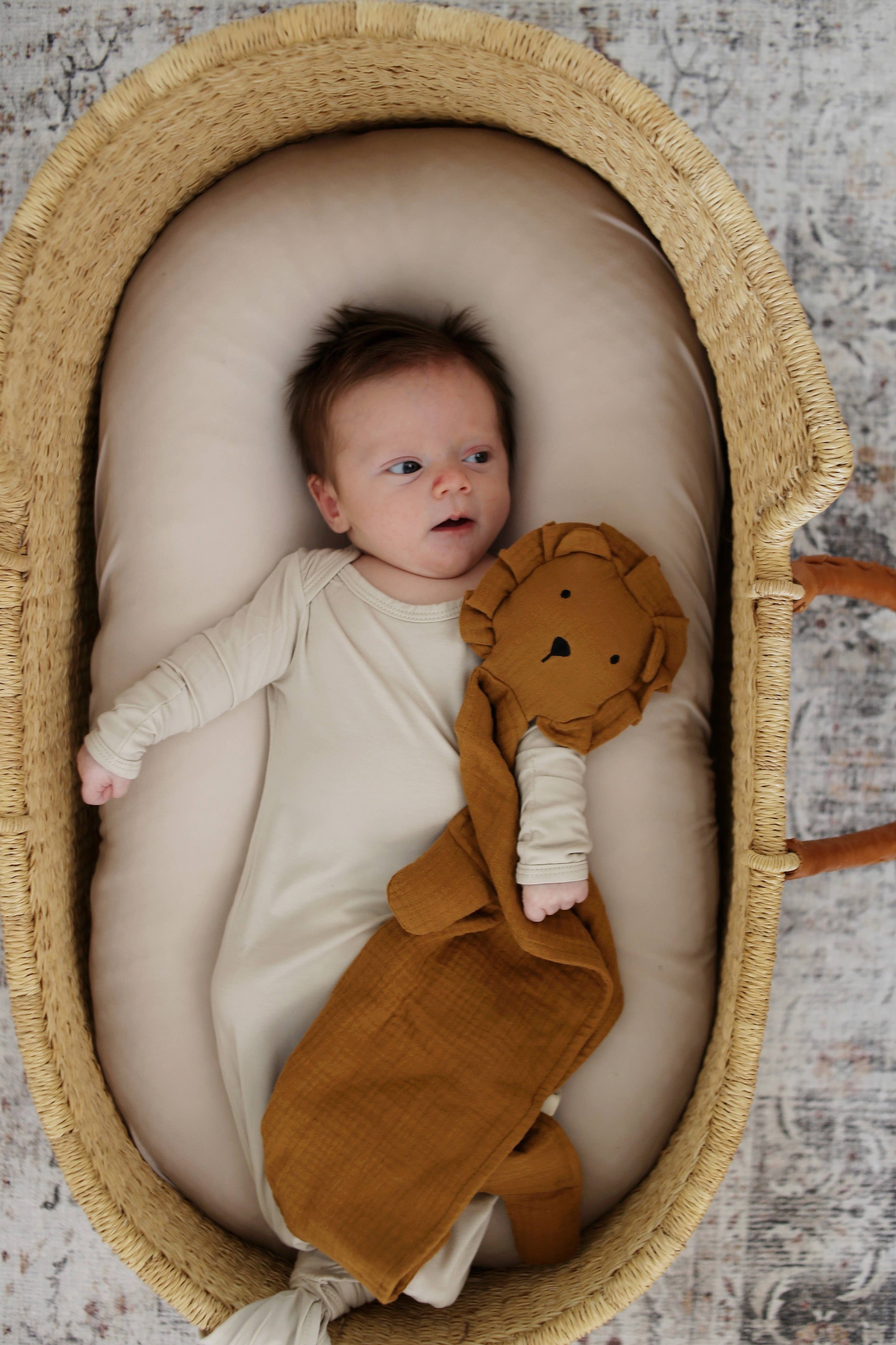 Toffee Lion Organic Cotton Muslin Lovey Blanket  