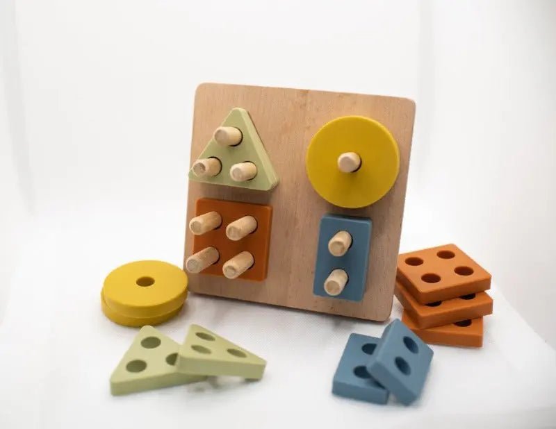 Shape Puzzle Toy + Geometric + Wood & Silicone + Montessori - MOKEE Baby