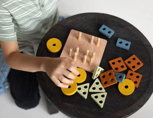 Shape Puzzle Toy + Geometric + Wood & Silicone + Montessori - MOKEE Baby