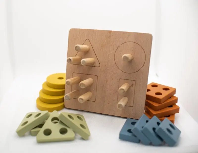 Shape Puzzle Toy + Geometric + Wood & Silicone + Montessori - MOKEE Baby