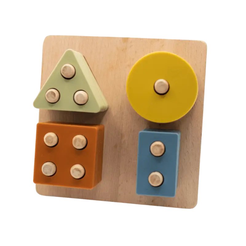 Shape Puzzle Toy + Geometric + Wood & Silicone + Montessori - MOKEE Baby